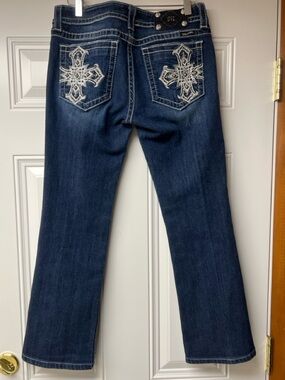 Miss Me Jeans Size 30 Bootcut Cross Embellished Pockets Dark Wash Rhinestones
